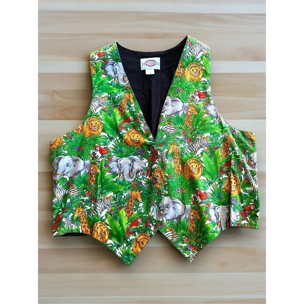 Vintage 90’s Vest Jungle Safari Animals Conversation Starters XL